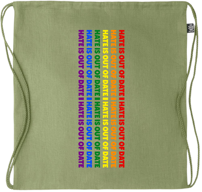 Hate is Out of Date Design - Premium hemp drawstring bag_GREEN_front