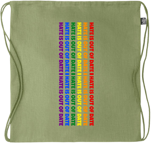 Hate is Out of Date Design - Premium hemp drawstring bag_GREEN_front