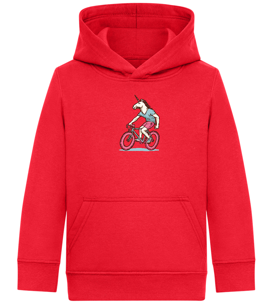 Unicorn On Bicycle Design - Comfort Kids Hoodie_BRIGHT RED_front