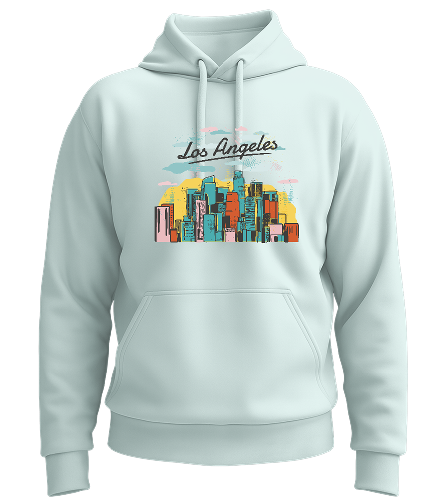 Los Angeles City Skyline Design - Premium Essential Unisex Hoodie_ARCTIC BLUE_front