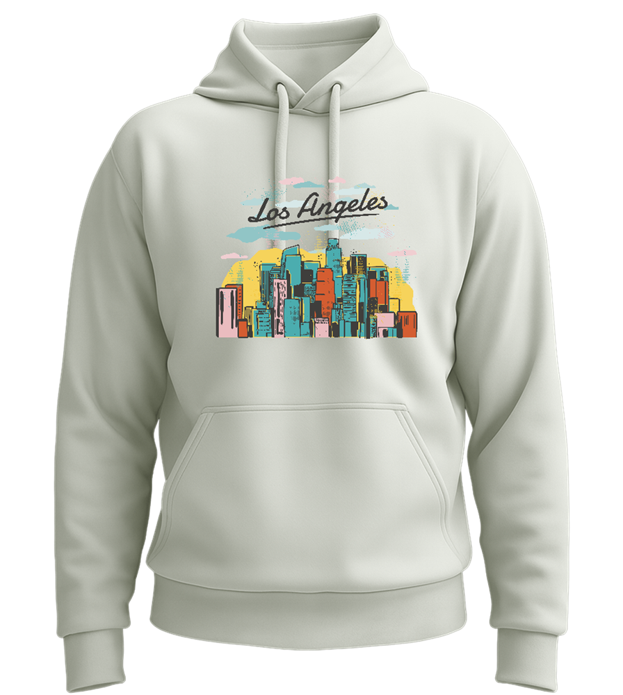 Los Angeles City Skyline Design - Premium Essential Unisex Hoodie_CREAMY GREEN_front