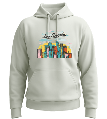 Los Angeles City Skyline Design - Premium Essential Unisex Hoodie_CREAMY GREEN_front