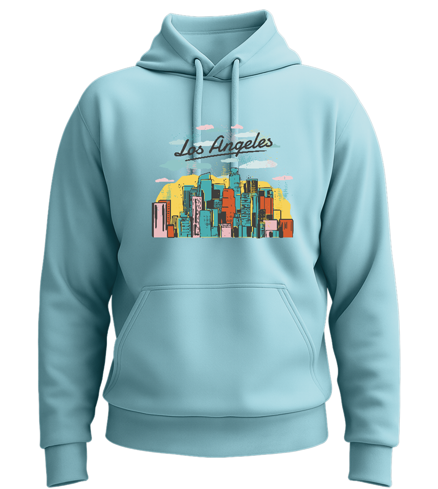 Los Angeles City Skyline Design - Premium Essential Unisex Hoodie_POOL BLUE_front