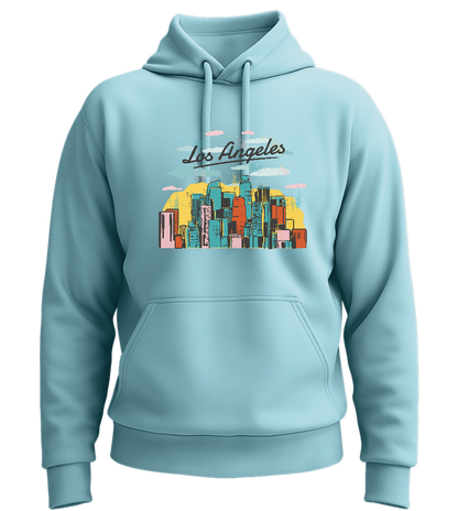 Los Angeles City Skyline Design - Premium Essential Unisex Hoodie_POOL BLUE_front