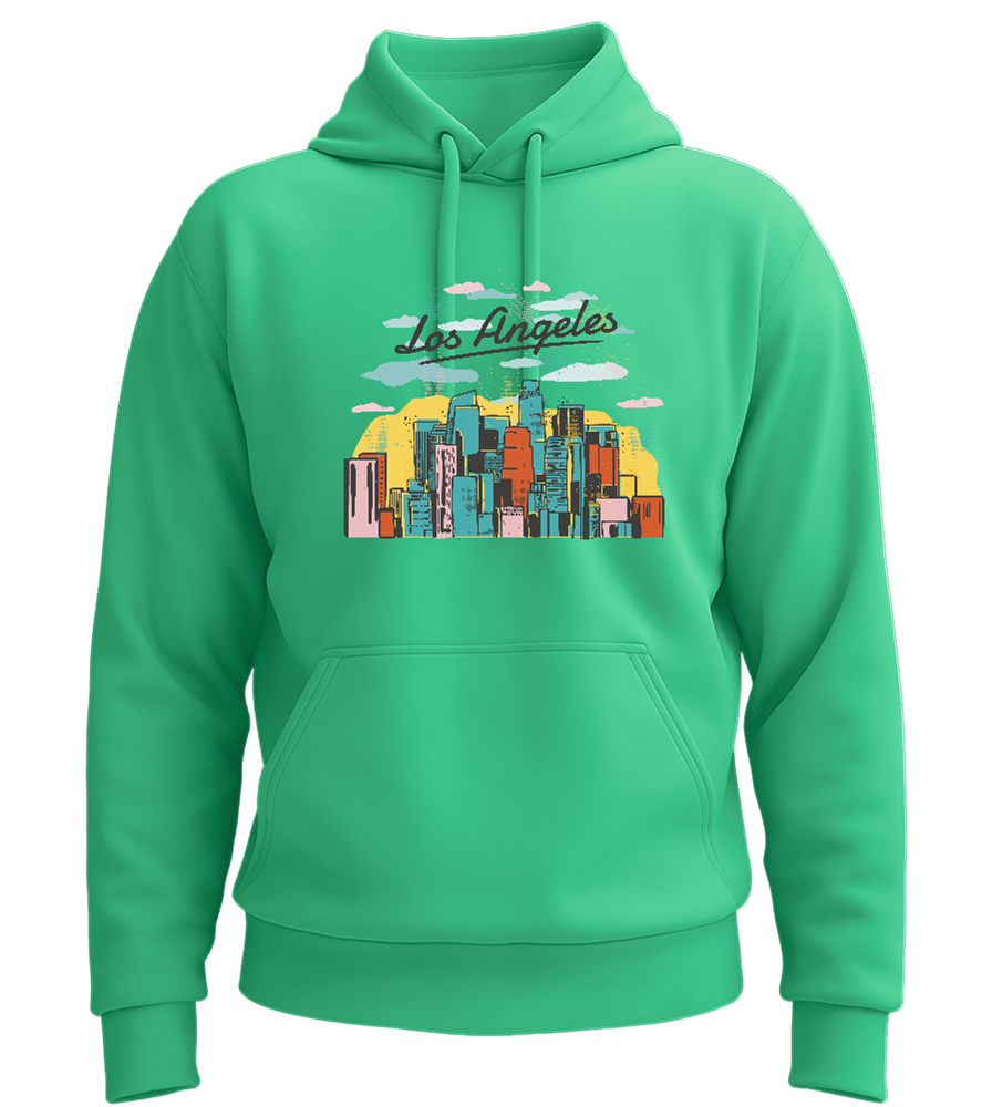 Los Angeles City Skyline Design - Premium Essential Unisex Hoodie_SPRING GREEN_front