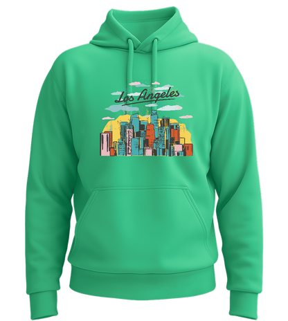 Los Angeles City Skyline Design - Premium Essential Unisex Hoodie_SPRING GREEN_front