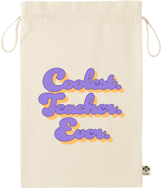 Coolest Teacher Ever Design - Essential large organic drawcord gift bag_BEIGE_front