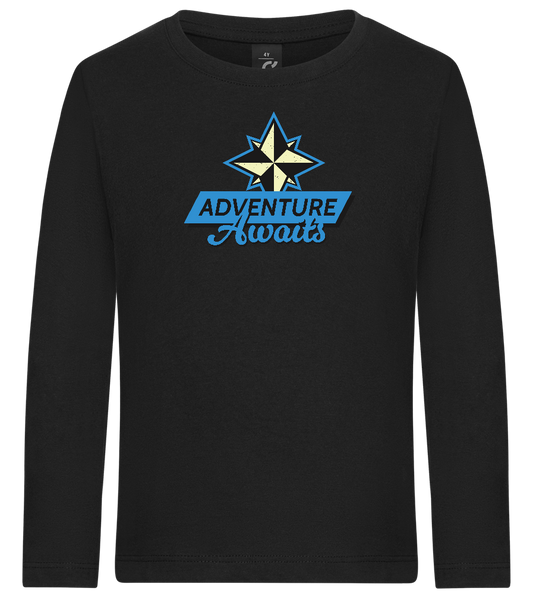 Adventure Awaits Design - Premium kids long sleeve t-shirt_DEEP BLACK_front
