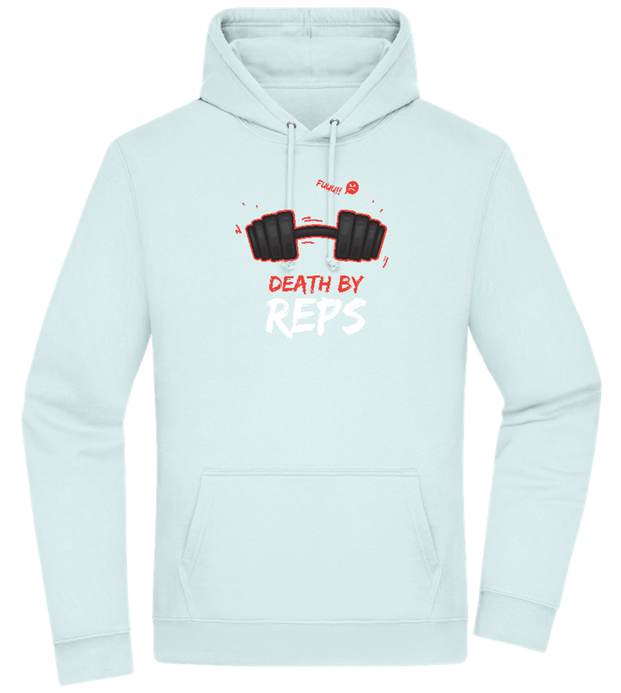 Death By Reps Barbell Design - Premium Essential Unisex Hoodie_ARCTIC BLUE_front