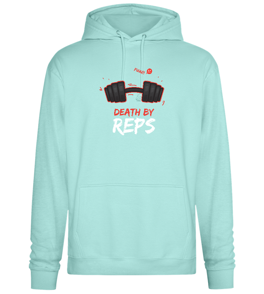 Death By Reps Barbell Design - Premium Essential Unisex Hoodie_ARCTIC BLUE_front