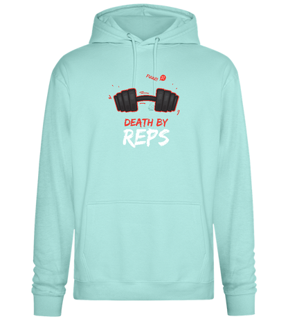 Death By Reps Barbell Design - Premium Essential Unisex Hoodie_ARCTIC BLUE_front