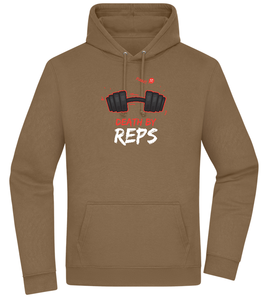 Death By Reps Barbell Design - Premium Essential Unisex Hoodie_ARMY_front