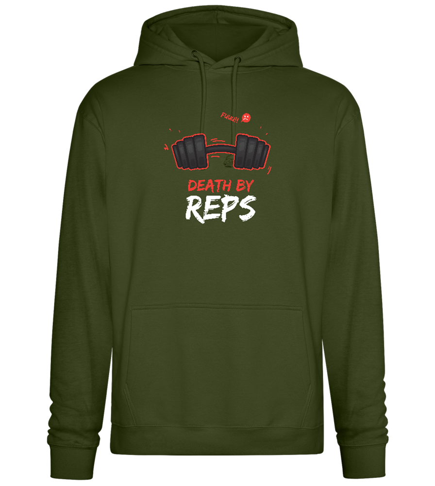 Death By Reps Barbell Design - Premium Essential Unisex Hoodie_ARMY_front