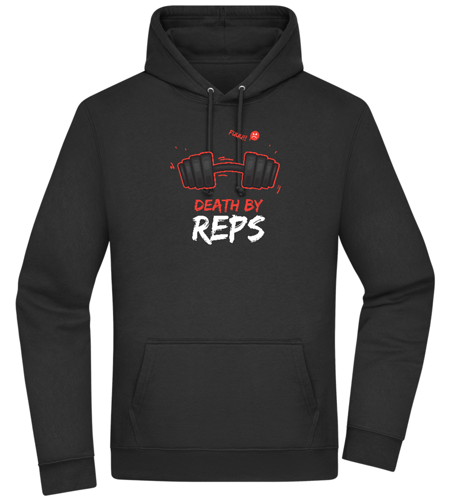 Death By Reps Barbell Design - Premium Essential Unisex Hoodie_BLACK_front