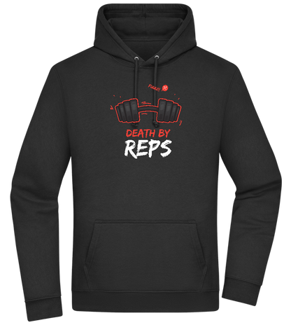 Death By Reps Barbell Design - Premium Essential Unisex Hoodie_BLACK_front