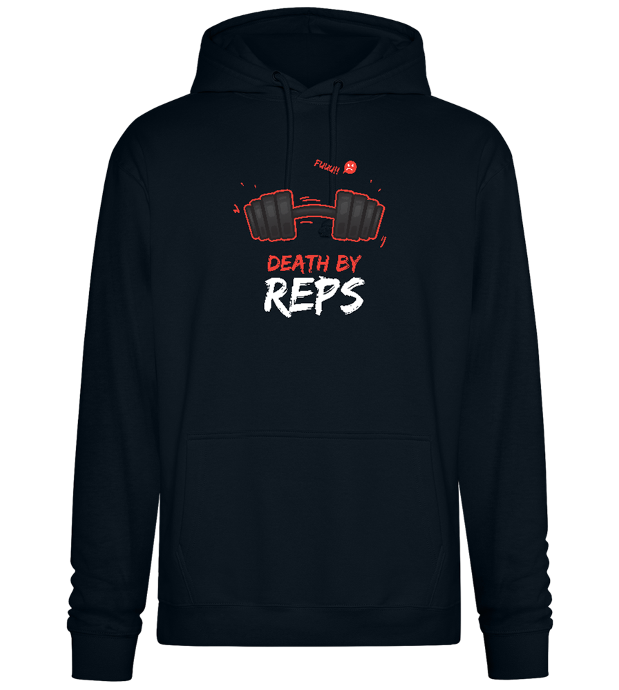 Death By Reps Barbell Design - Premium Essential Unisex Hoodie_BLACK_front