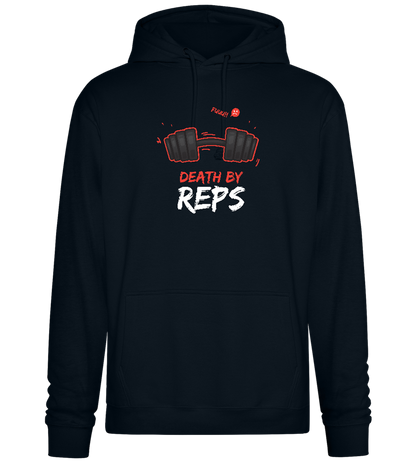 Death By Reps Barbell Design - Premium Essential Unisex Hoodie_BLACK_front