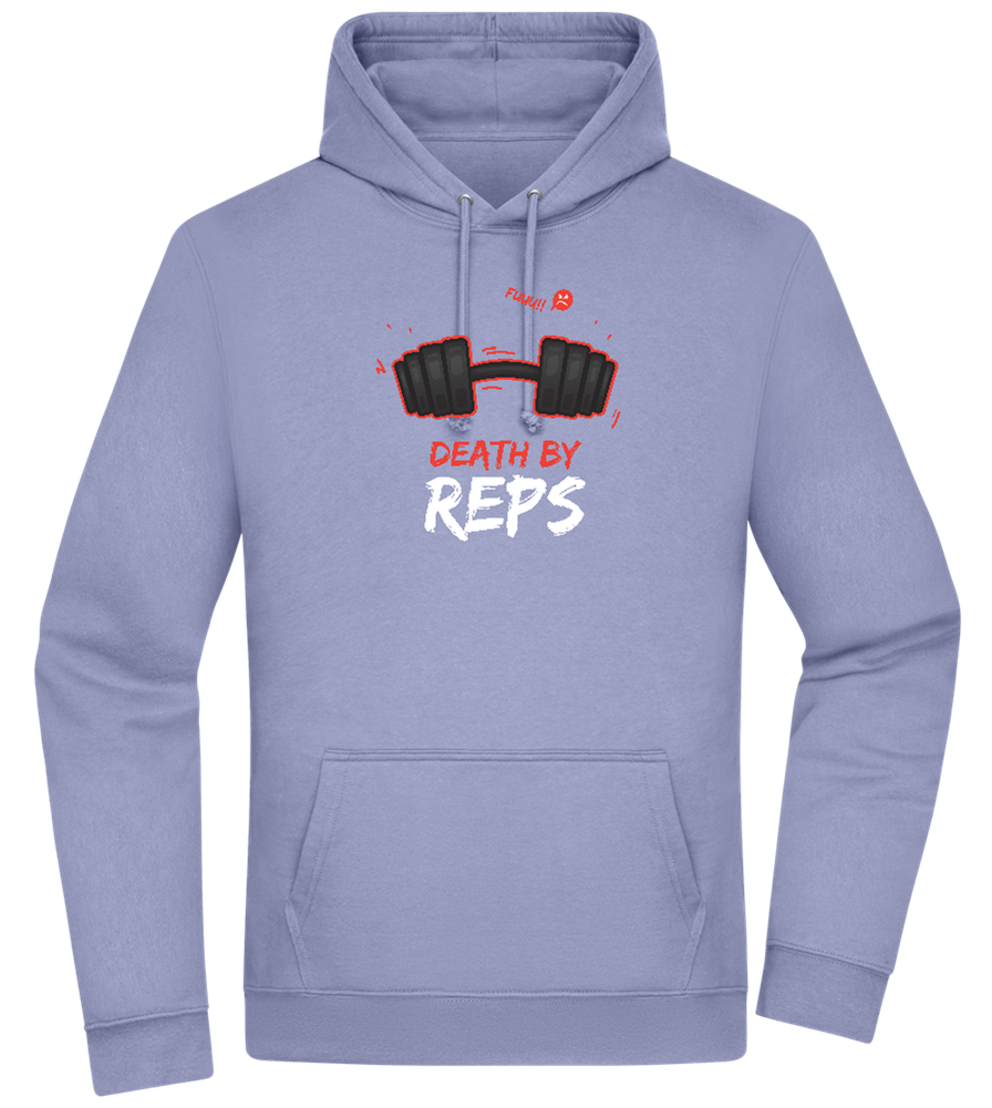 Death By Reps Barbell Design - Premium Essential Unisex Hoodie_BLUE_front