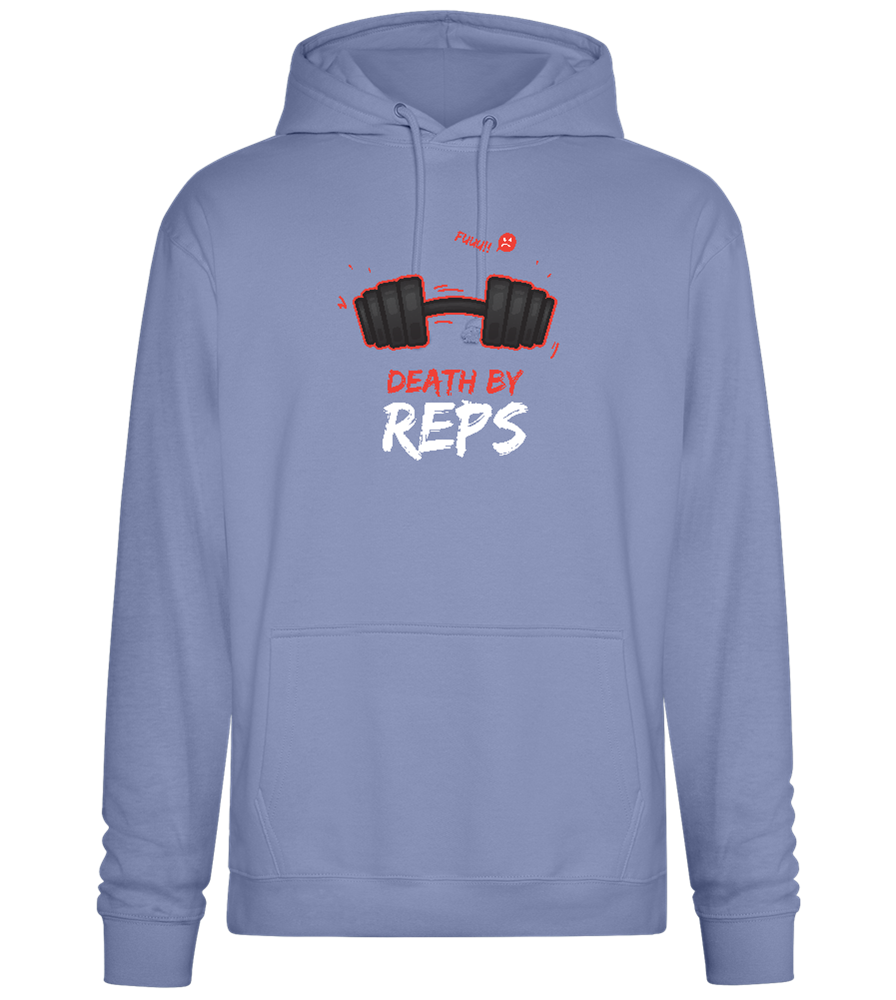 Death By Reps Barbell Design - Premium Essential Unisex Hoodie_BLUE_front