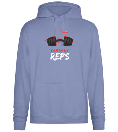 Death By Reps Barbell Design - Premium Essential Unisex Hoodie_BLUE_front