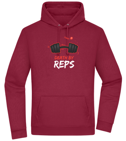 Death By Reps Barbell Design - Premium Essential Unisex Hoodie_BORDEAUX_front