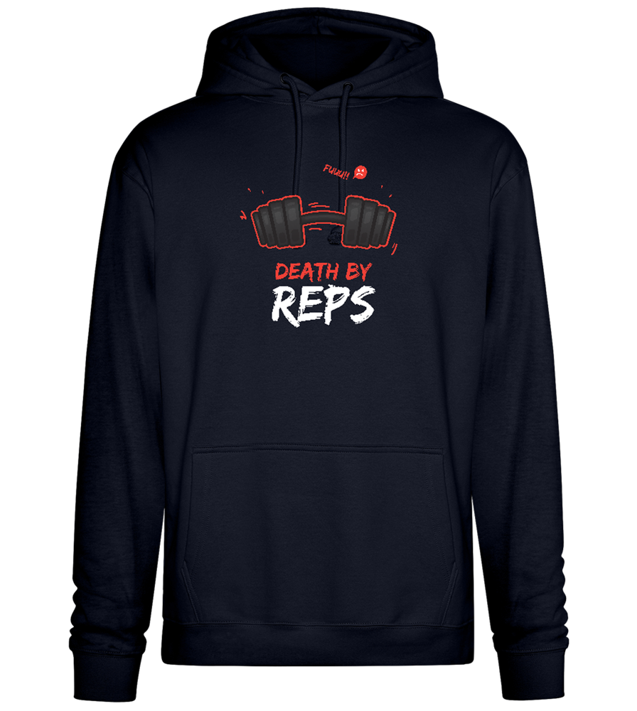 Death By Reps Barbell Design - Premium Essential Unisex Hoodie_FRENCH NAVY_front