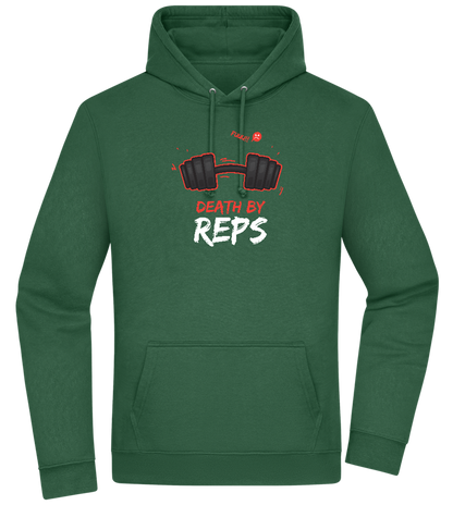 Death By Reps Barbell Design - Premium Essential Unisex Hoodie_GREEN BOTTLE_front