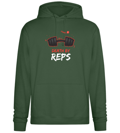 Death By Reps Barbell Design - Premium Essential Unisex Hoodie_GREEN BOTTLE_front