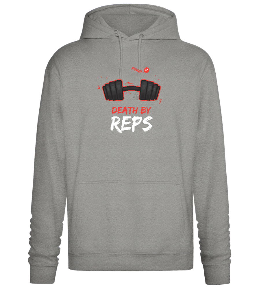 Death By Reps Barbell Design - Premium Essential Unisex Hoodie_ORION GREY II_front