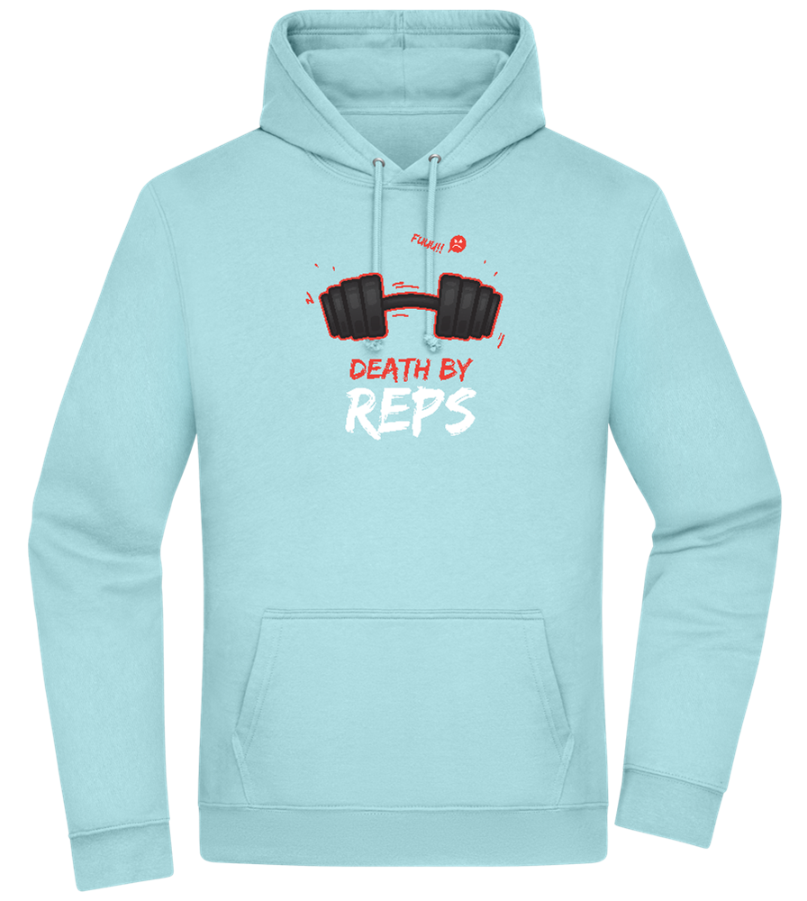 Death By Reps Barbell Design - Premium Essential Unisex Hoodie_POOL BLUE_front