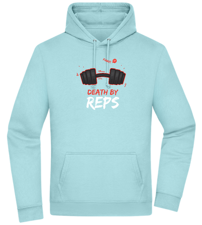 Death By Reps Barbell Design - Premium Essential Unisex Hoodie_POOL BLUE_front