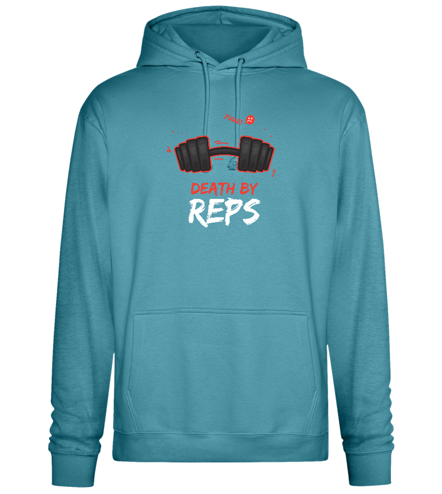 Death By Reps Barbell Design - Premium Essential Unisex Hoodie_POOL BLUE_front