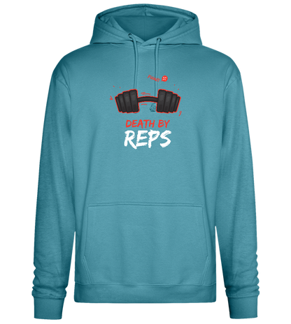 Death By Reps Barbell Design - Premium Essential Unisex Hoodie_POOL BLUE_front