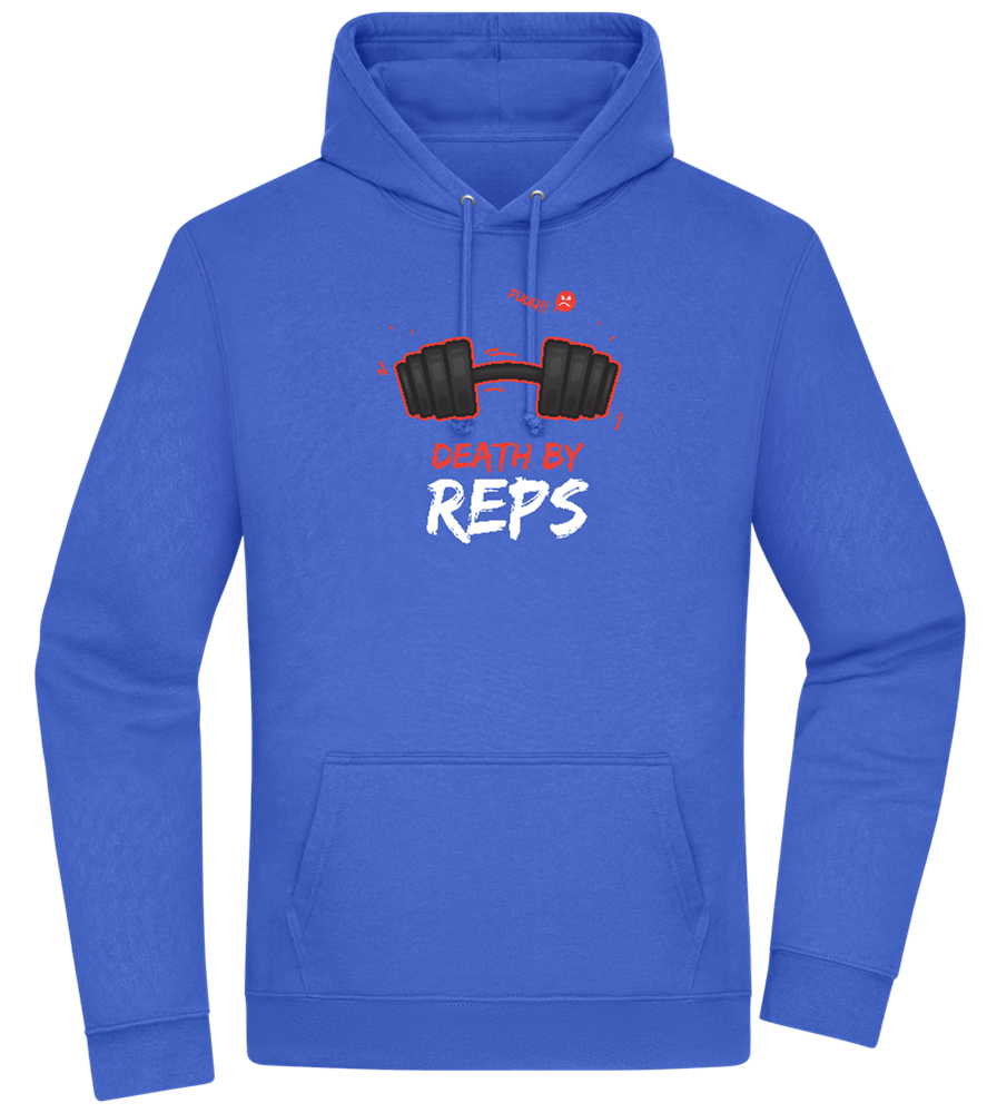 Death By Reps Barbell Design - Premium Essential Unisex Hoodie_ROYAL_front