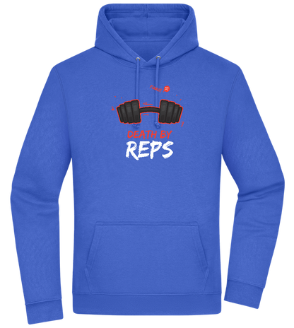 Death By Reps Barbell Design - Premium Essential Unisex Hoodie_ROYAL_front