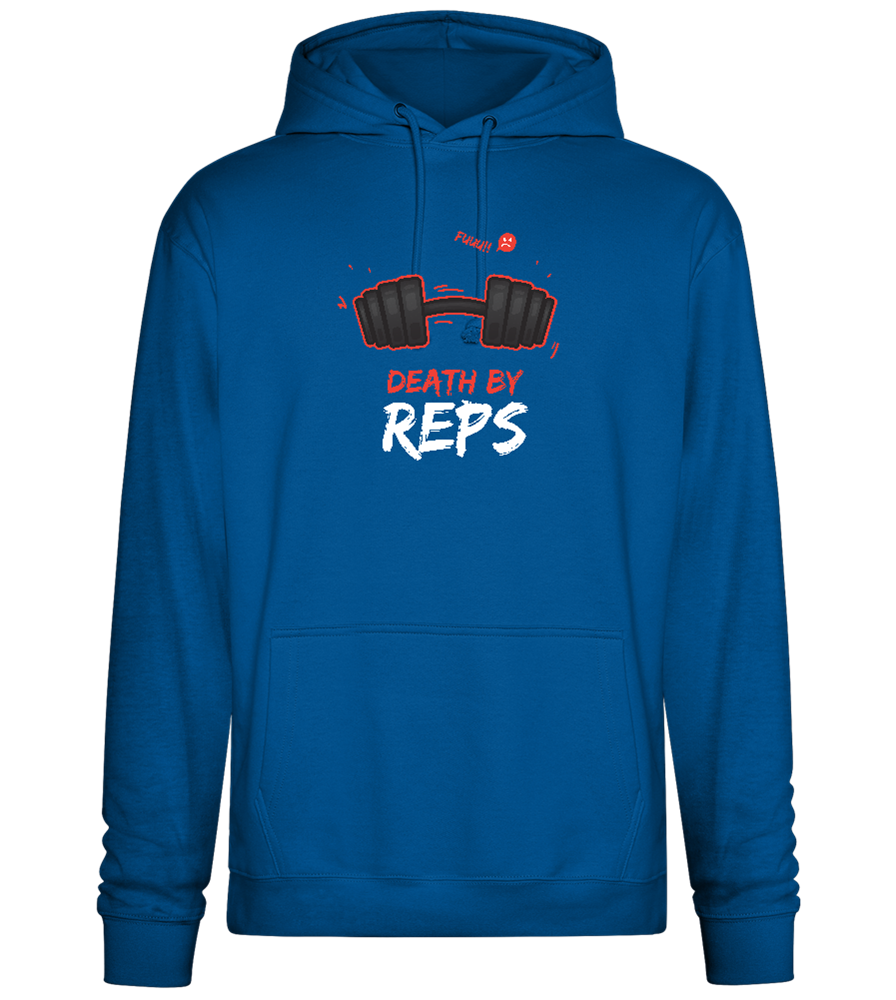 Death By Reps Barbell Design - Premium Essential Unisex Hoodie_ROYAL_front