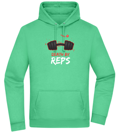 Death By Reps Barbell Design - Premium Essential Unisex Hoodie_SPRING GREEN_front