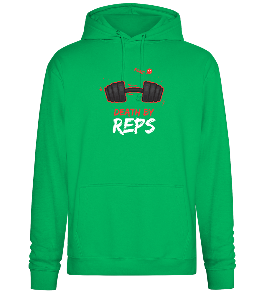 Death By Reps Barbell Design - Premium Essential Unisex Hoodie_SPRING GREEN_front