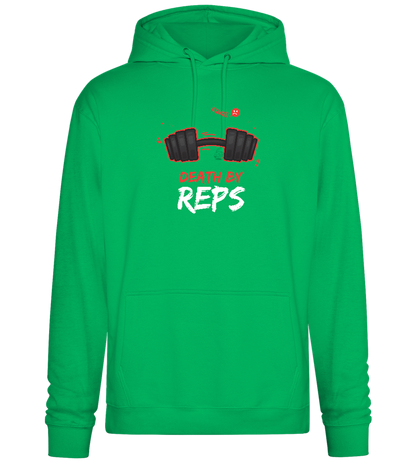 Death By Reps Barbell Design - Premium Essential Unisex Hoodie_SPRING GREEN_front