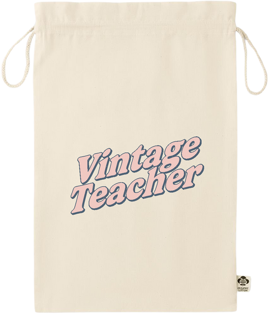 Vintage Teacher Design - Essential large organic drawcord gift bag_BEIGE_front