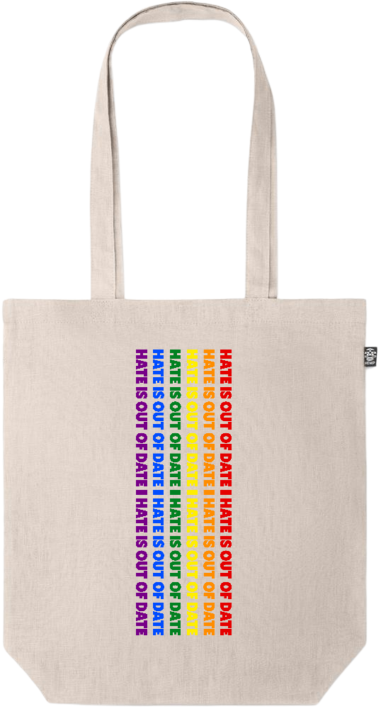 Hate is Out of Date Design - Premium colored organic hemp tote bag_BEIGE_front