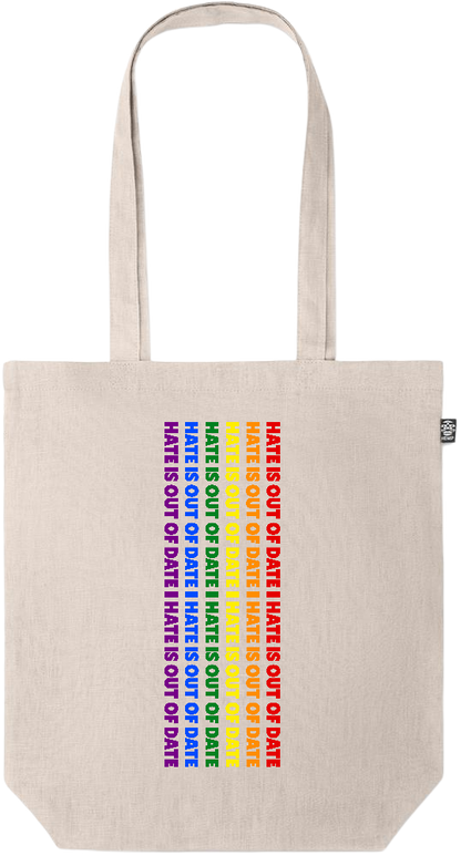 Hate is Out of Date Design - Premium colored organic hemp tote bag_BEIGE_front