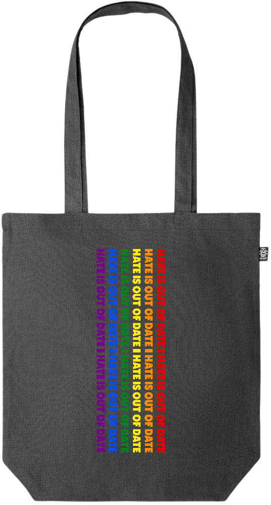 Hate is Out of Date Design - Premium colored organic hemp tote bag_BLACK_front