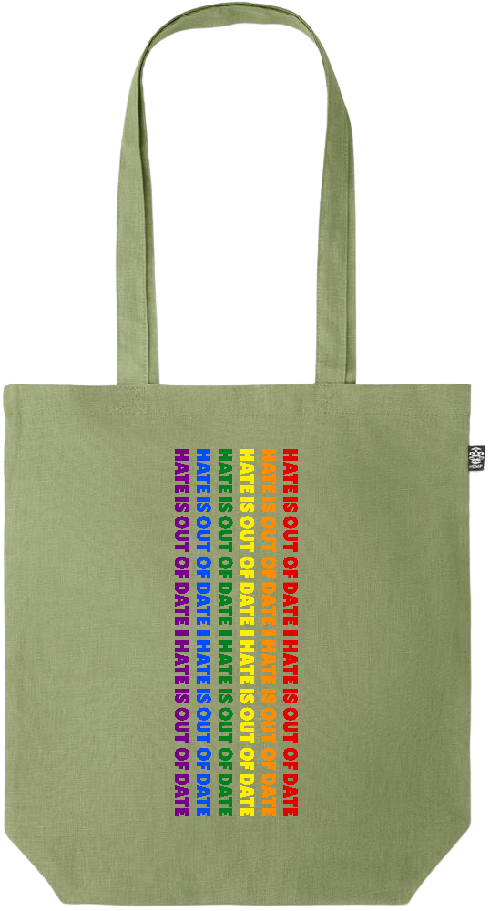 Hate is Out of Date Design - Premium colored organic hemp tote bag_GREEN_front