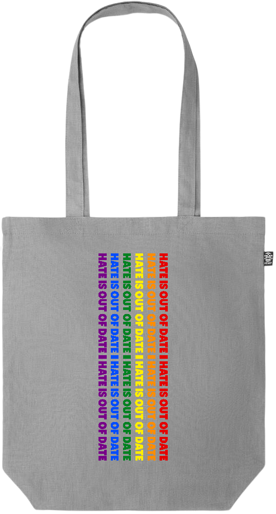 Hate is Out of Date Design - Premium colored organic hemp tote bag_GREY_front