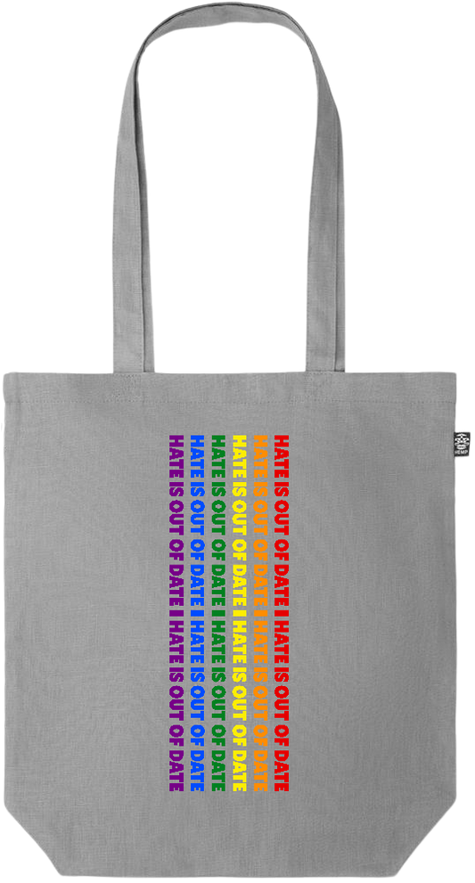 Hate is Out of Date Design - Premium colored organic hemp tote bag_GREY_front