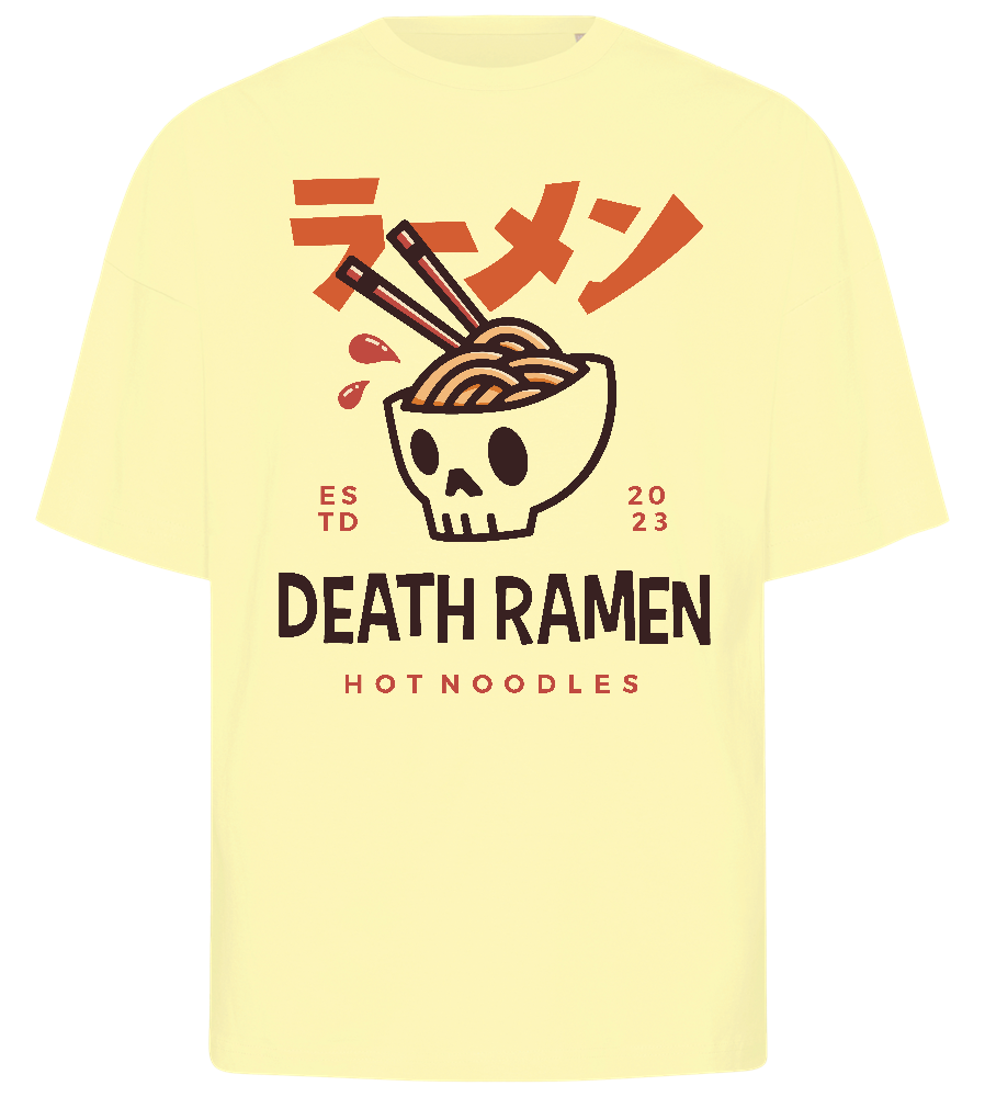 Skull in Bowl Ramen Design - Premium men's oversized t-shirt_LIGHT YELLOW_front