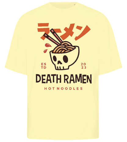 Skull in Bowl Ramen Design - Premium men's oversized t-shirt_LIGHT YELLOW_front