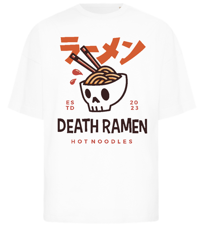 Skull in Bowl Ramen Design - Premium men's oversized t-shirt_WHITE_front