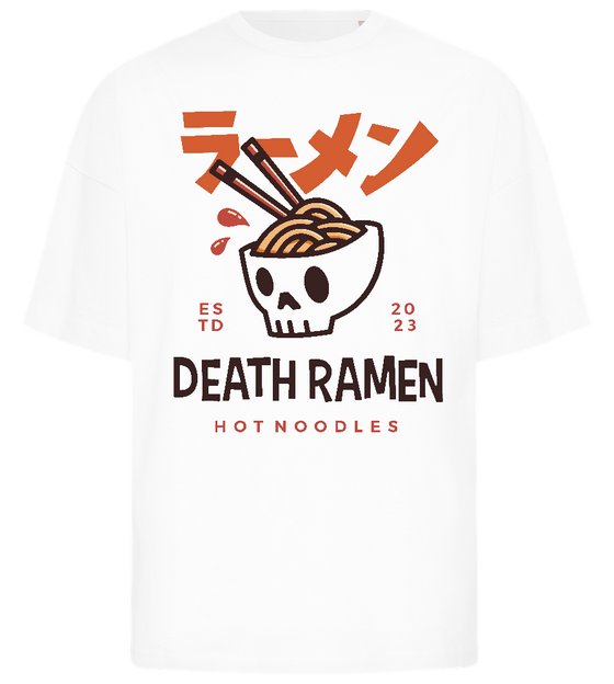 Skull in Bowl Ramen Design - Premium men's oversized t-shirt_WHITE_front